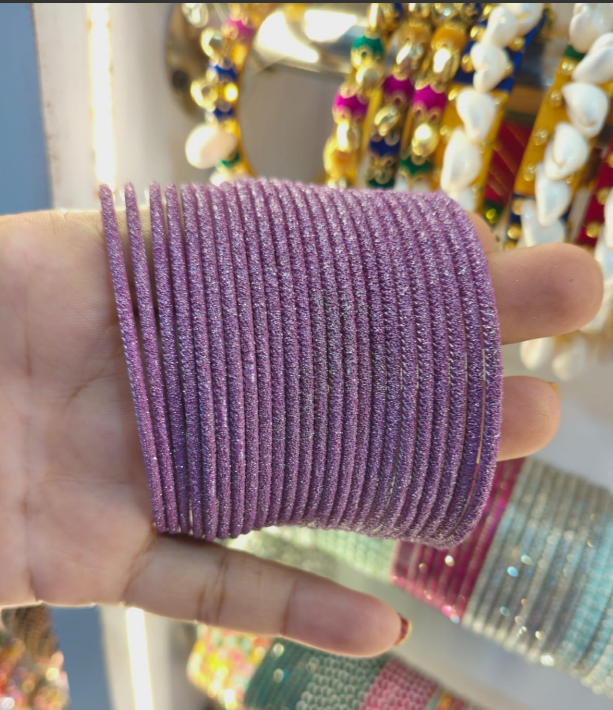 Lavender Shimmer Textured Bangles – Set of 24